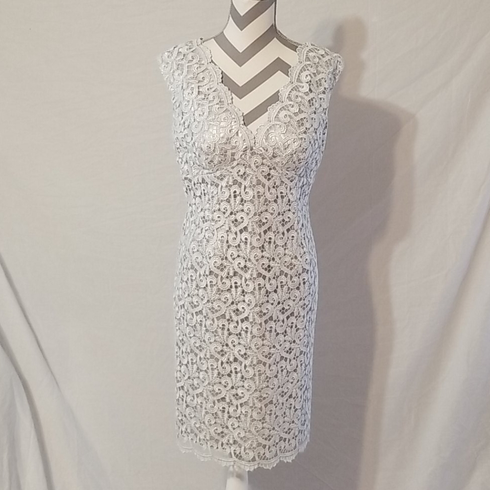 Silver lace sheath dress